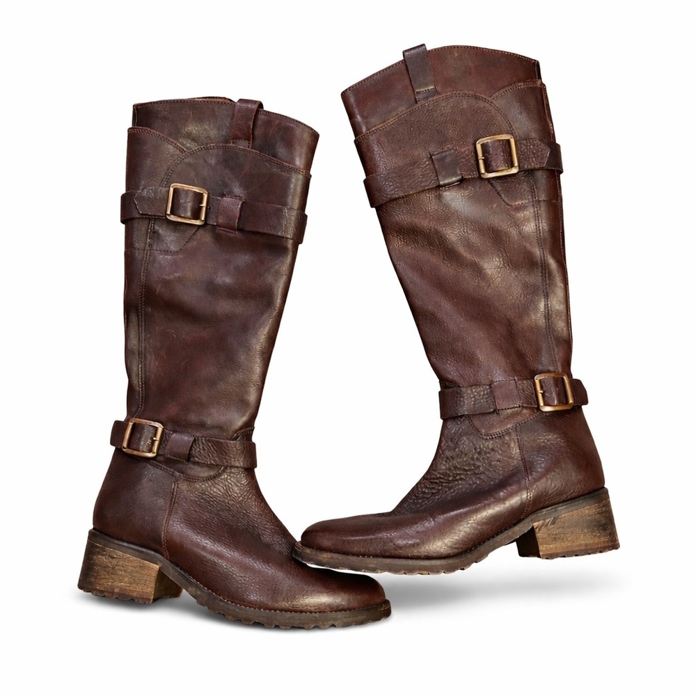 Fabiani Made in Italy Brown Leather Knee High Buckle Moto Boots Womens 7 Western